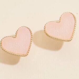 Heart Druzy Stone Stud Earrings - Peach Sparkle Statement Jewelry
